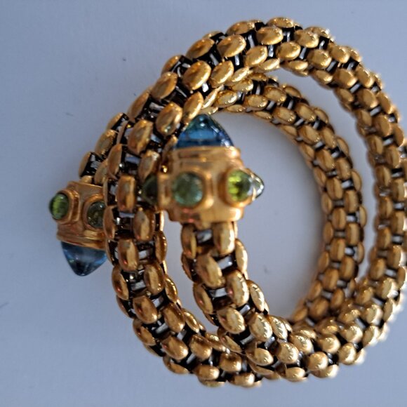 FOPE 18K White Yellow Gold Twist Snake Blue Green Cabochons VTG 1989 RARE - Picture 7 of 12